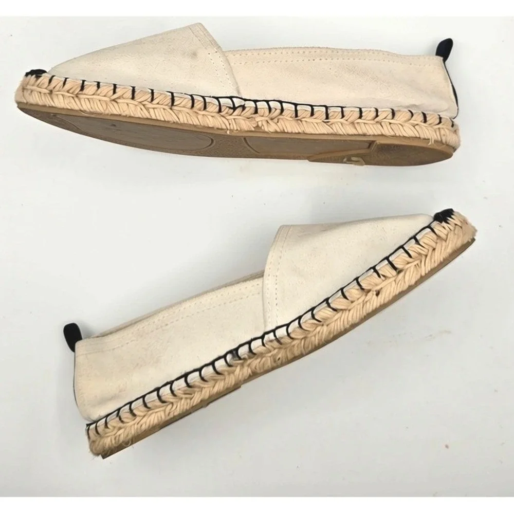 Bata Womens Cream Suede Espadrille Flats Spain Black Stitching Size 40 US 9